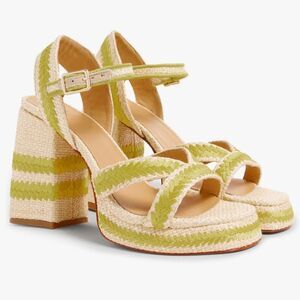 Castaner Vega Heels Heeled Sandals Shoes Raffia Embroidered Tan Green NIB 41